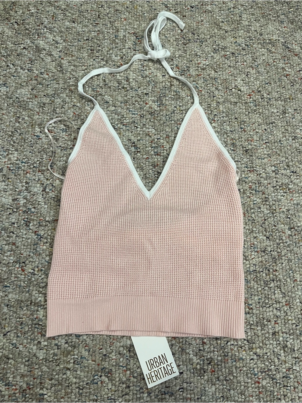 Urban Heritage Light Pink Knit Halter Top with White Trim